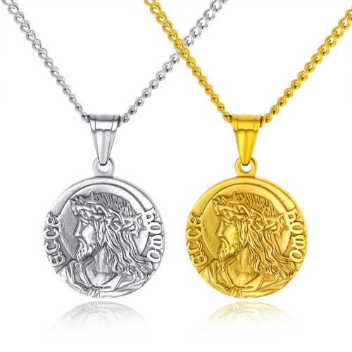Wholesale Stainless Steel Jesus Coin Pendant Religious Jewelry