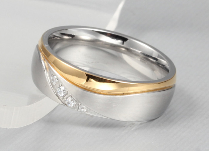 Wholesale Ebay Hot Sell Two Tone wedding rings with 3 CZs