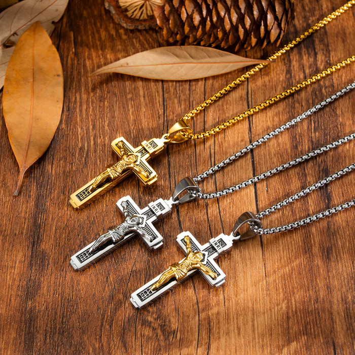 Wholesale Stainless Steel New Mens Jesus Crucifix Cross Pendant Necklace