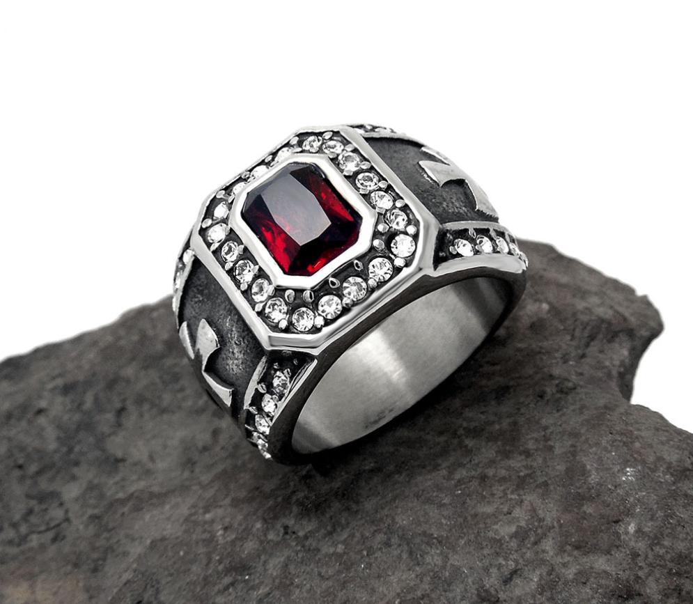 Wholesale Onyx Men Stainless Steel Iron Cross Rings