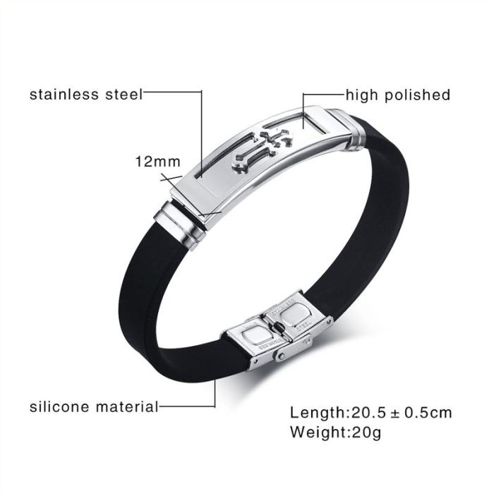 Wholesale Black Rubber Bracelets with Stainless Steel Cross