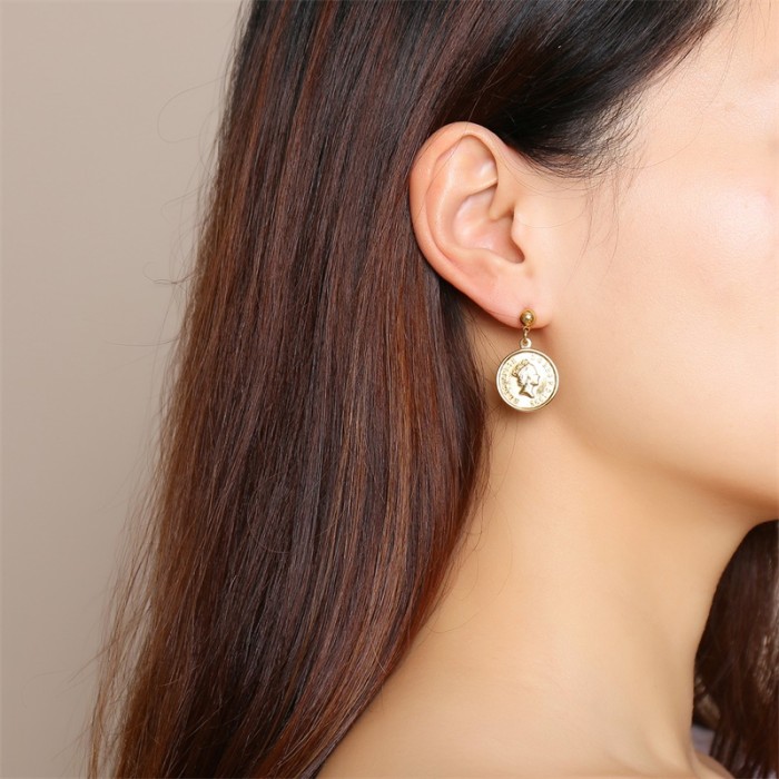 Wholesale Stainless Steel Gold Coin Earring Designs