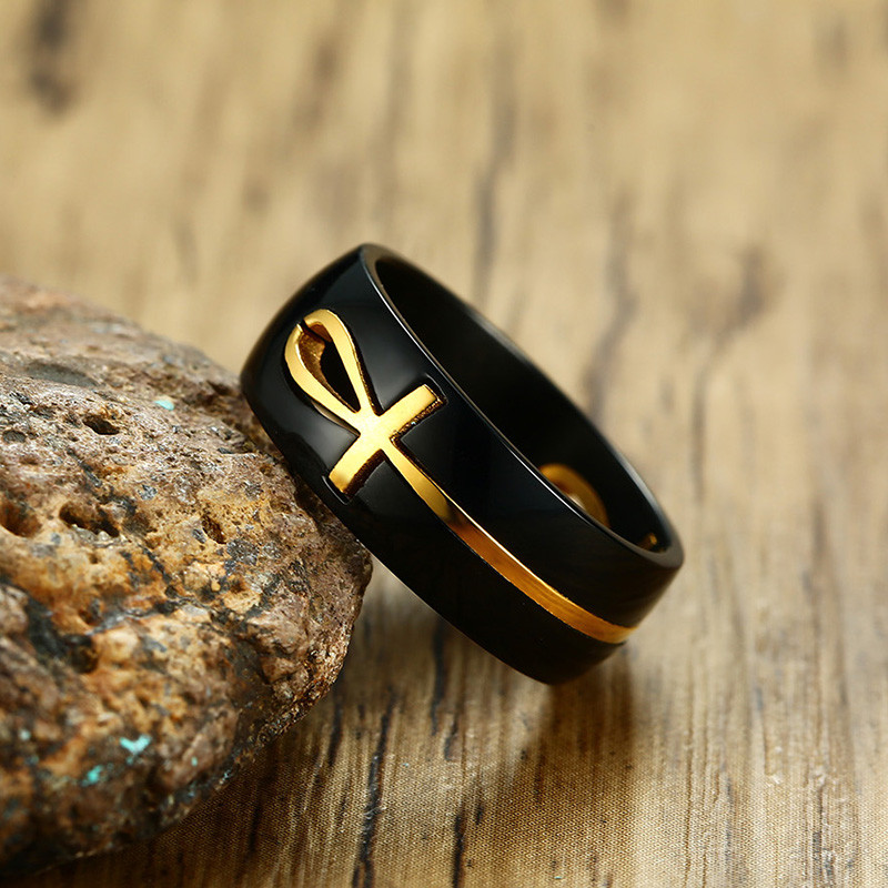 Wholesale Stainless Steel Black Anka Egyptian Cross Ring