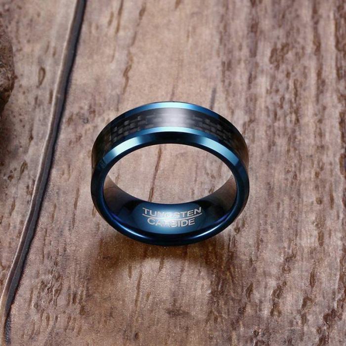 Wholesale Blue Tungsten Carbide Rings with Carbon Fiber Inlay