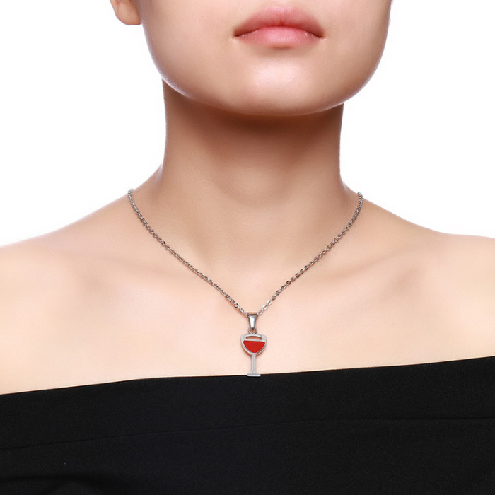 Wholeale Stainless Steel Womens Red Wine Glass Pendant