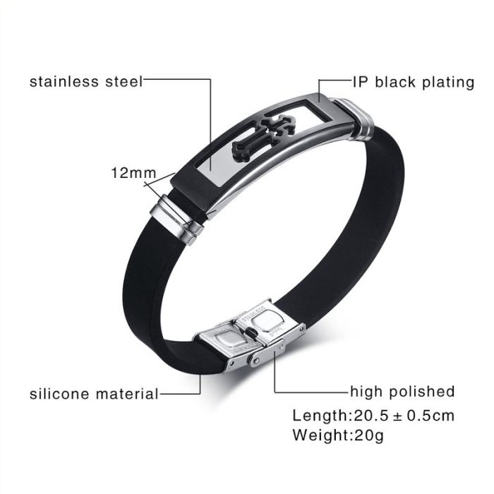Stainless Steel Cross Black Silicone Bracelet Maker