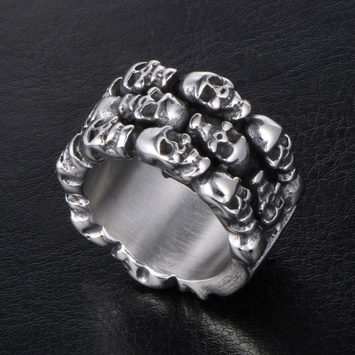 Wholesale Stainless Steel Multiple Skulls Ring with (Available in Sizes 7 to 12)