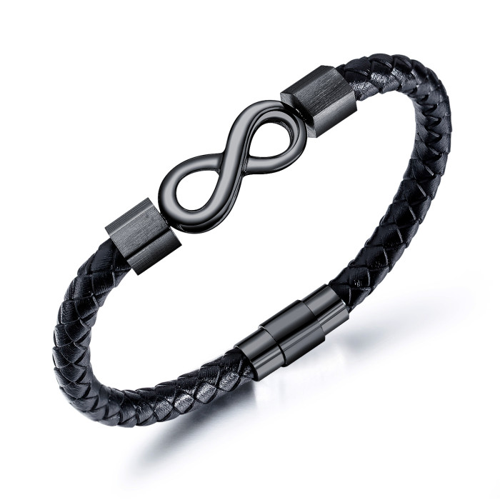 Wholesale Stainless Steel Infinity Symbol Leather Bracelet Mens