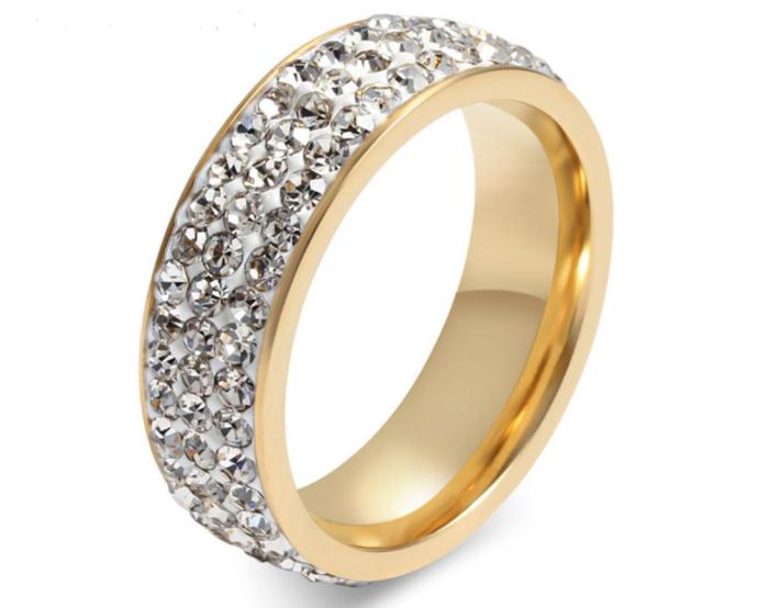 Stainless Steel Gold Ring with 3 Lines Cubic Zirconia