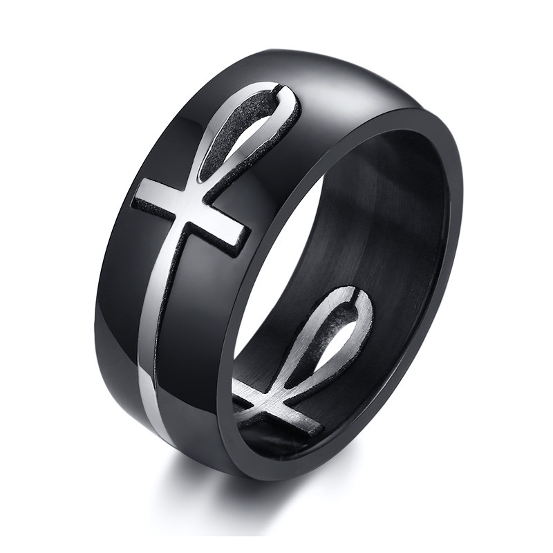 Wholesale Stainless Steel Fashion Steel & Black Anka Rings