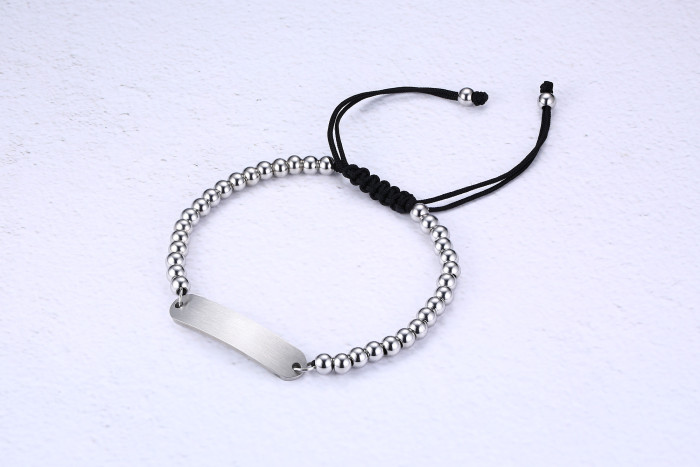 Wholesale 5MM Stainless Steel Beads ID Tag Adjustable Bracelets