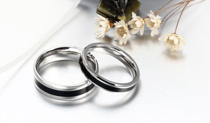 Wholesale Mens Black Center Stainless Steel Wedding Bands