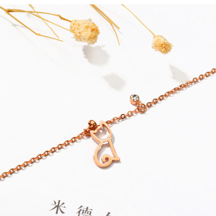 Wholesale Stainless Steel Rose Gold Hollow Cat Anklet