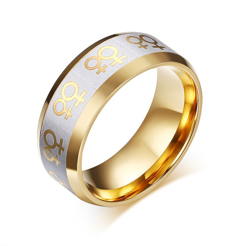 Stainless Steel lesbian Double Female Symbols on Gold IP rings