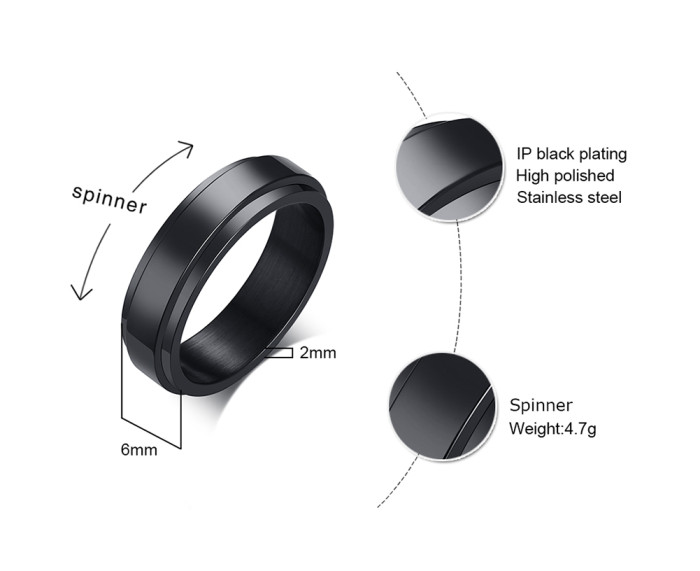 Wholesale Black Stainless Steel Classic Spinner Ring