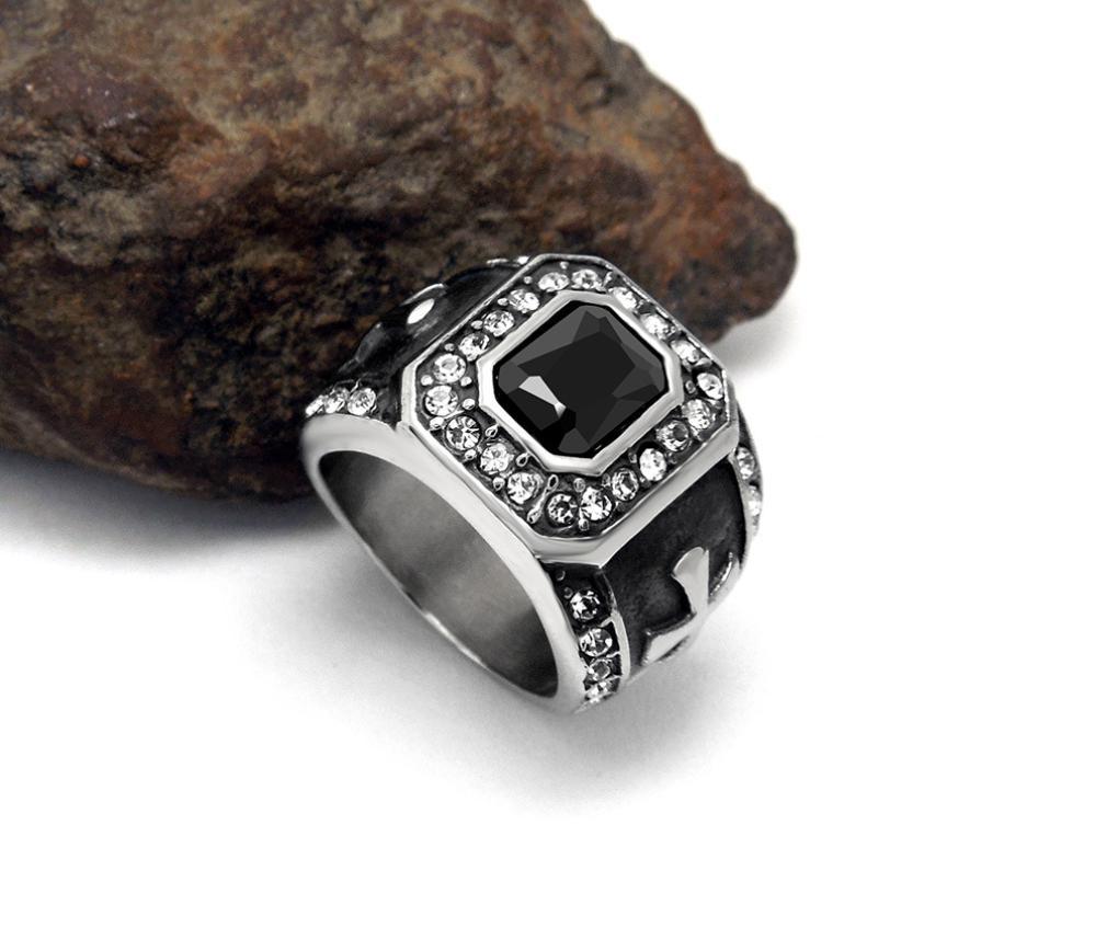 Wholesale Onyx Men Stainless Steel Iron Cross Rings