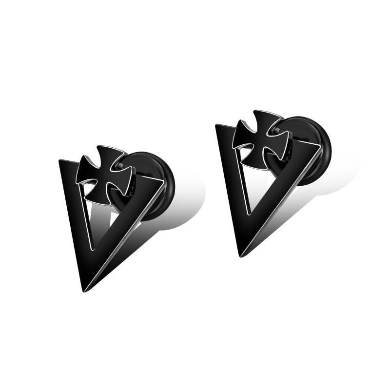 Wholesale Mens Stainless Steel Cross Earrings Black