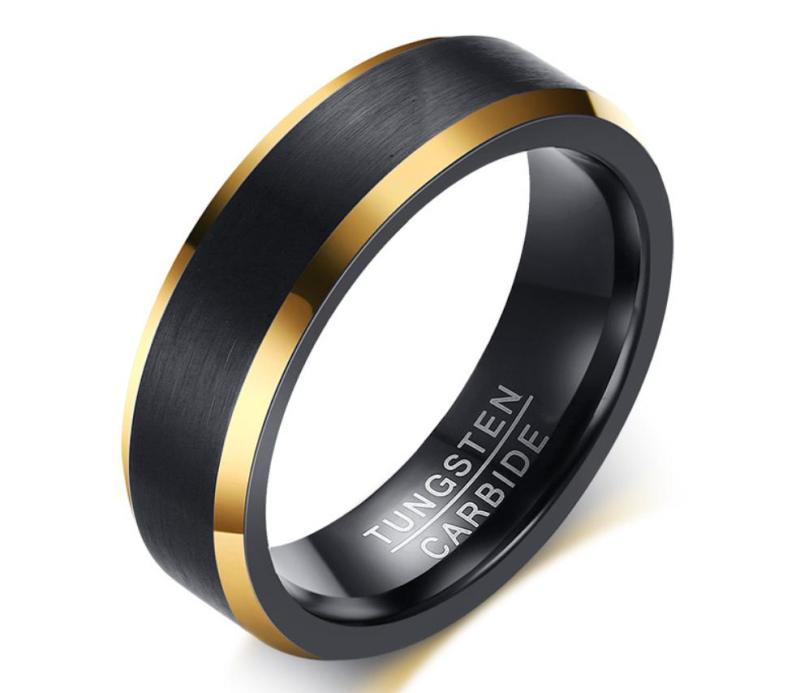 Wholesale Black Brushed Tungsten Gold Edges Wedding Band Ring