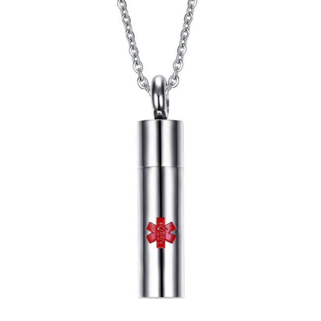 Wholesale Cylinder Medical Alert Necklace Stainless Steel