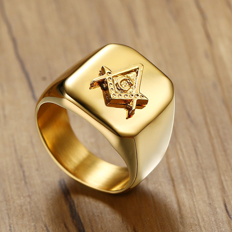Wholesale Stainless Steel Gold IP Masonic Ring for Sale
