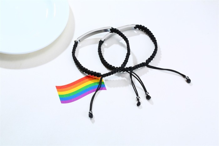 Wholesale Stainless Steel Braided Rainbow Pride Couple Bracelets