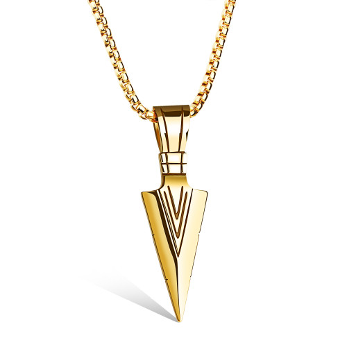 Gold Spearhead Mens Pendant Necklace Stainless Steel