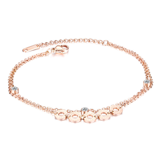 Wholesale Stainless Steel Rose Gold Cubic Zirconia Anklet Bracelet Pack