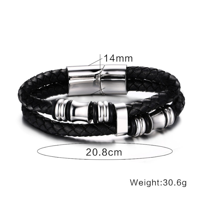 Stainless Steel Beads Leather Bracelets for Amazon