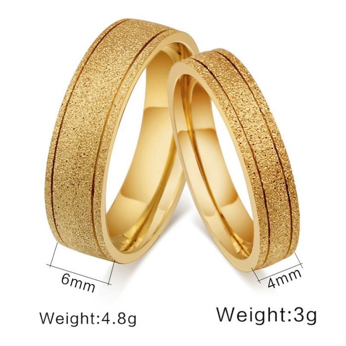 Rolling Sand Finished IP Gold Stainless Steel Wedding Bands for Women