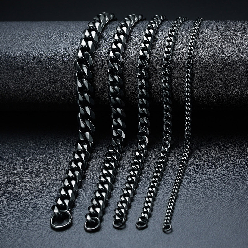 Wholesale Stainless Steel Mens Black Plate Cuban Link Bracelet