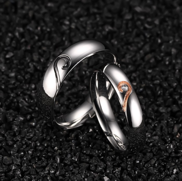 Stainless Steel Wedding Ring Engagement Ring Band Set