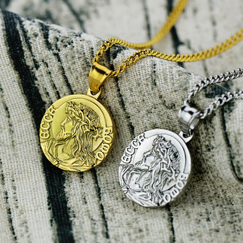 Wholesale Stainless Steel Jesus Coin Pendant Religious Jewelry