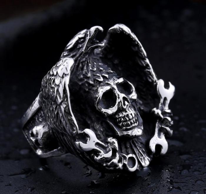 Wholesale Mens Stainless Eagle Catch Skull Rings
