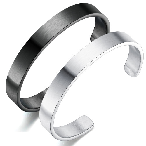 Wholesale Men's Stainless Steel Flattened Plain Cuff Open Bangle Bracelet