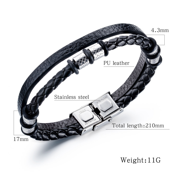 Wholesale Black Braided Double-leather Charm Bracelet