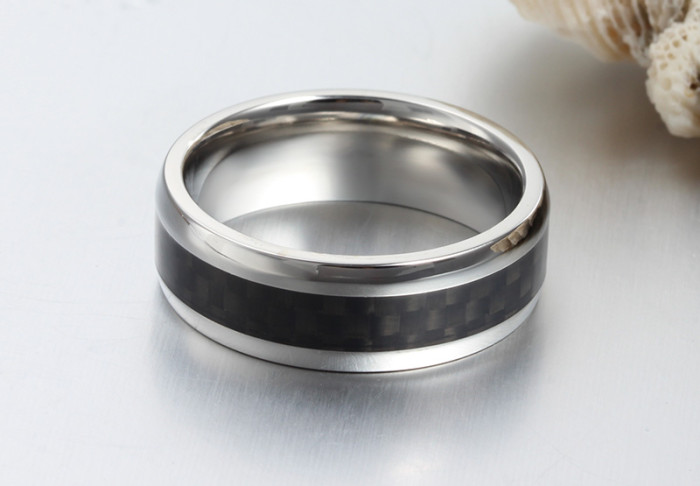 Stainless Steel Black Carbon Fiber Inlay Ring Canada