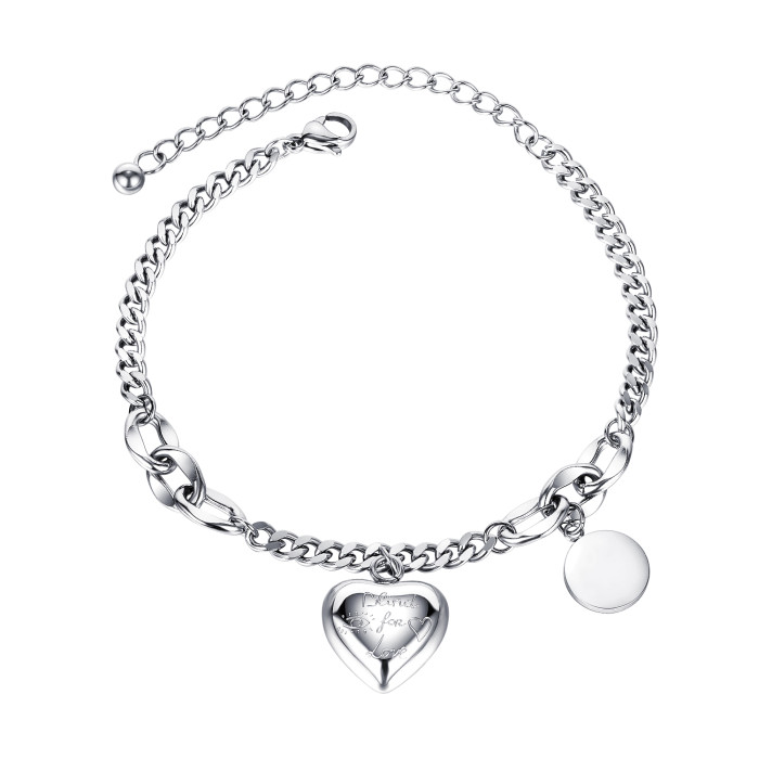 Wholesale Stainless Steel Classic Cable Adjustable Bracelet With Heart