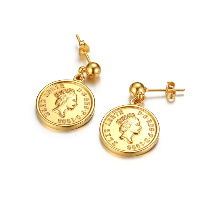 Wholesale Stainless Steel Gold Coin Earring Designs