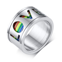 Wholesale Stainless Steel Spinner Rainbow Ring Hollow Love