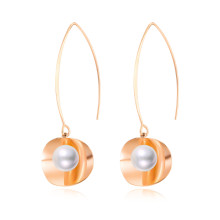 Wholesale Women's Stainless Steel IP Rose Gold Synthetic White Pearl Earrings