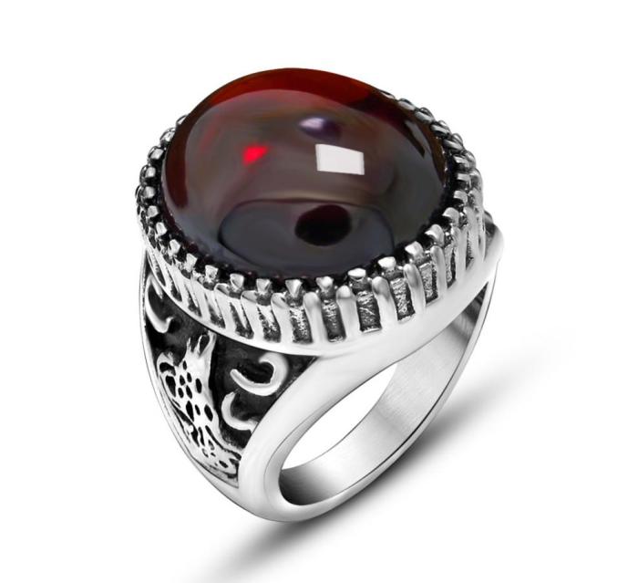 Wholesale Circle Agate Stone Stainless Steel Ring with Symmetrical Designs