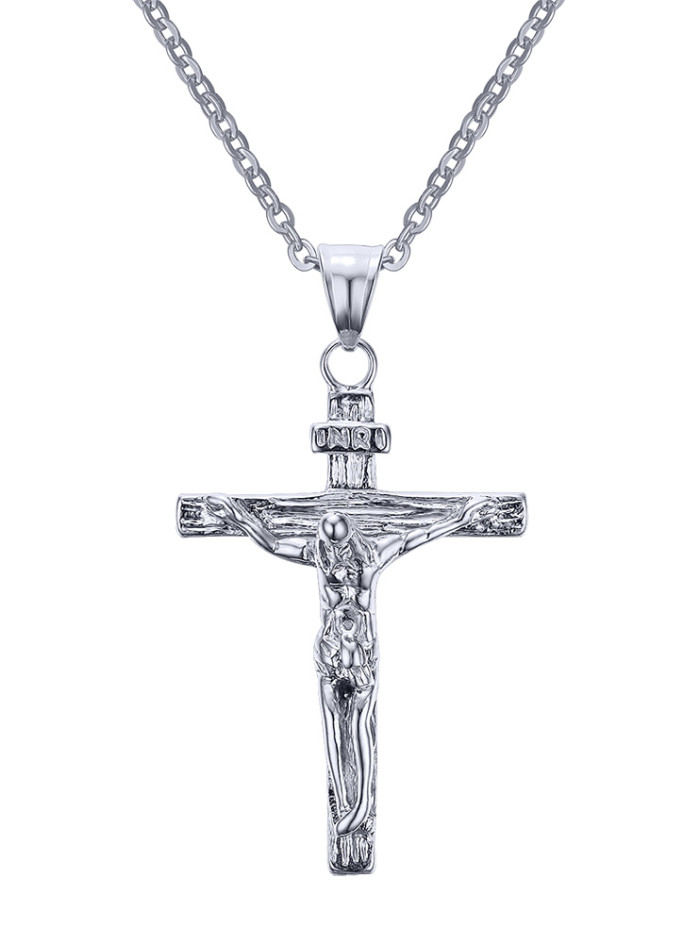 Mens Stainless Steel Crucifix Pendant