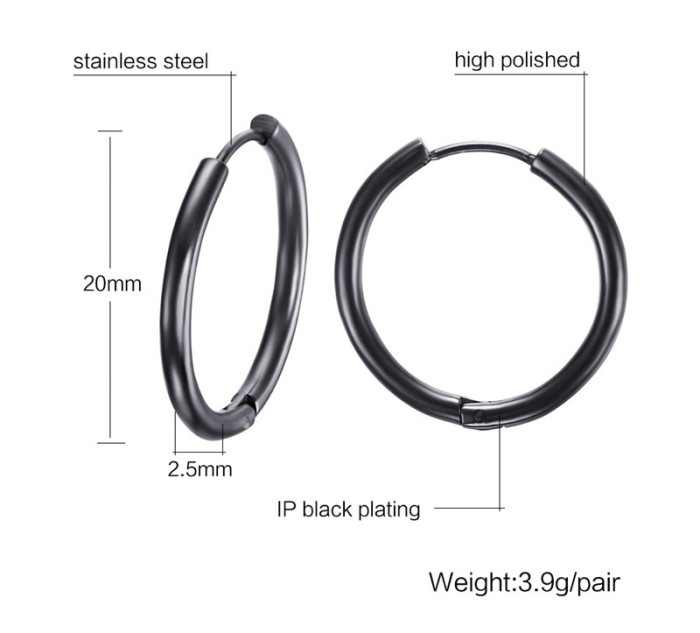 Wholesale Black Stainless Steel Hoop Earrings