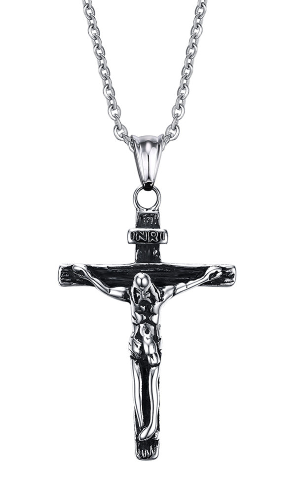 Mens Stainless Steel Crucifix Pendant