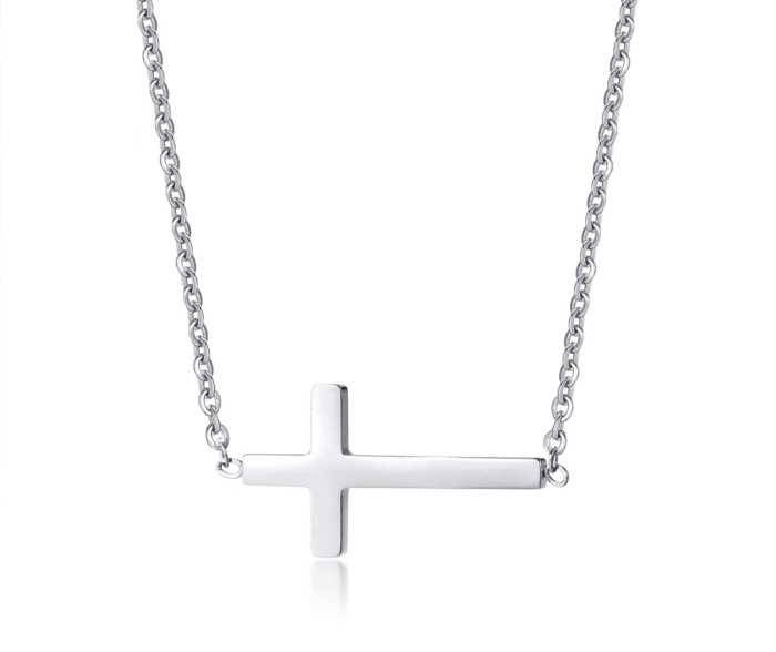 Wholesale Womens Stainless Steel Horizontal Cross Necklace