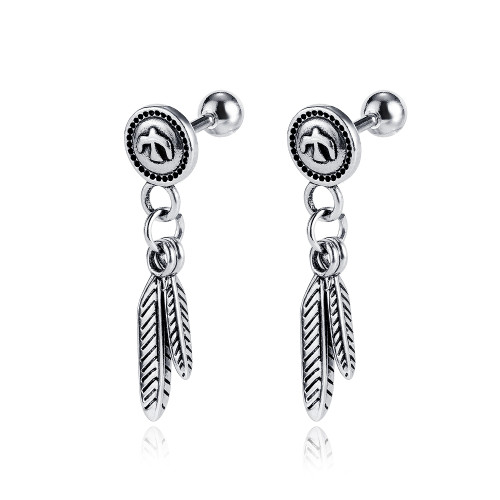 Wholesale Stainless Steel Vintage Feather Dangle Earrings