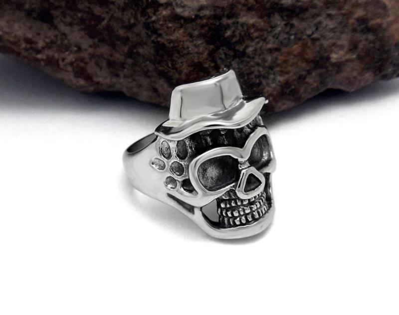 Stainless Steel Skull with Hat Biker Rings
