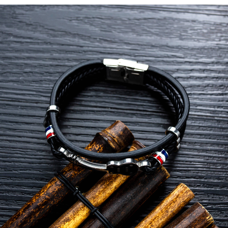 Wholesale Steel Mens Leather Guitar Bracelet