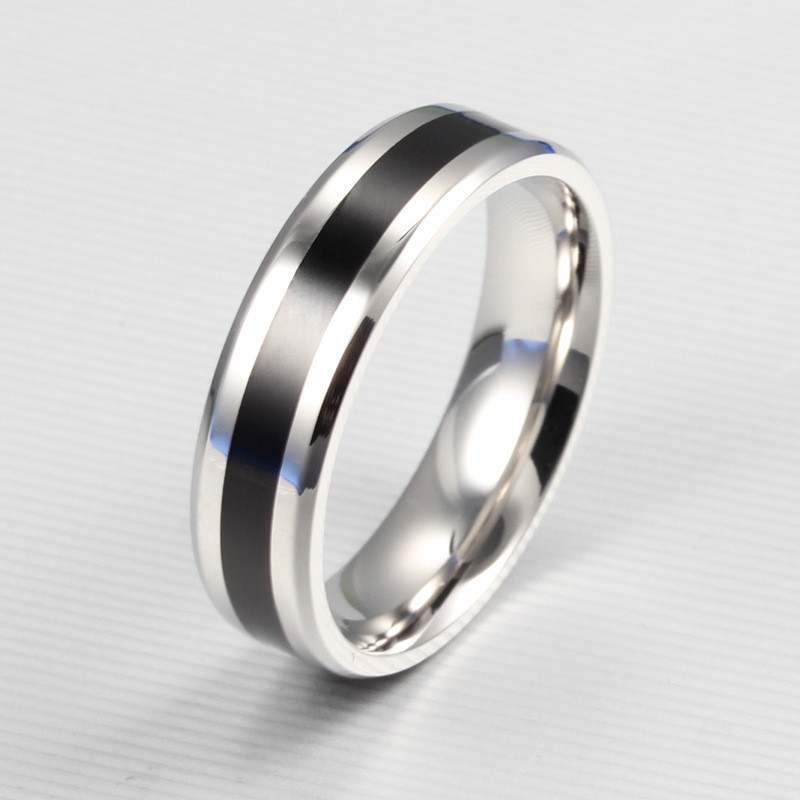 Wholesale Mens Black Center Stainless Steel Wedding Bands