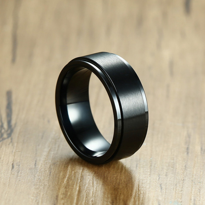 Wholesale Stainless Steel Spinner Black Ring Band